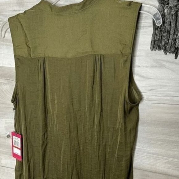 Vince Camuto Womens Green Rumpled Sleeveless Henley Tunic - Picture 3 of 4